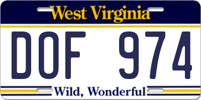WV license plate DOF974