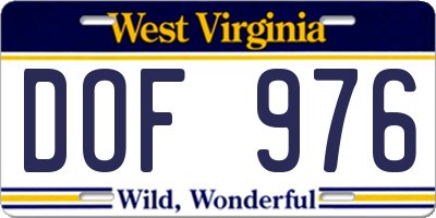 WV license plate DOF976