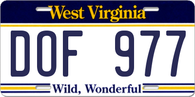 WV license plate DOF977