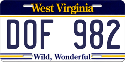 WV license plate DOF982
