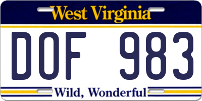 WV license plate DOF983