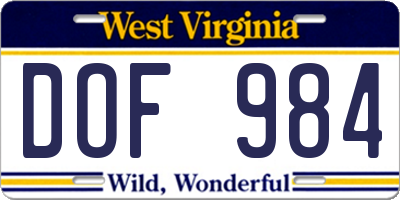 WV license plate DOF984