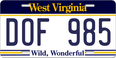 WV license plate DOF985