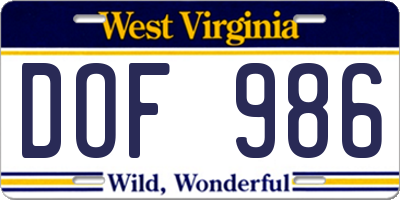 WV license plate DOF986