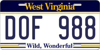 WV license plate DOF988