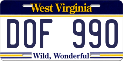 WV license plate DOF990
