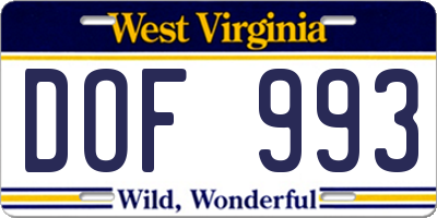 WV license plate DOF993