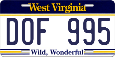 WV license plate DOF995