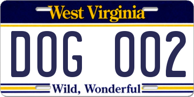 WV license plate DOG002