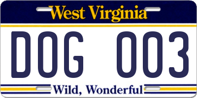 WV license plate DOG003