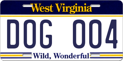 WV license plate DOG004