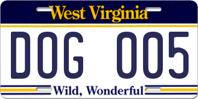 WV license plate DOG005