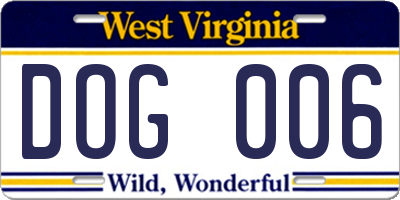 WV license plate DOG006