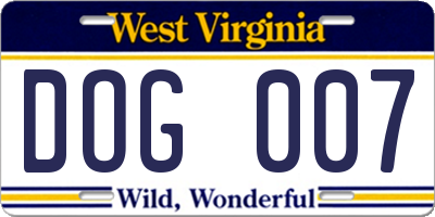WV license plate DOG007