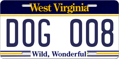 WV license plate DOG008