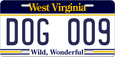WV license plate DOG009