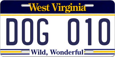 WV license plate DOG010