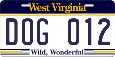 WV license plate DOG012
