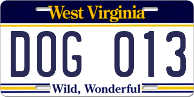 WV license plate DOG013