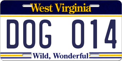 WV license plate DOG014
