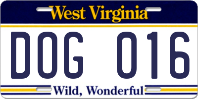 WV license plate DOG016