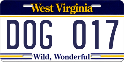 WV license plate DOG017