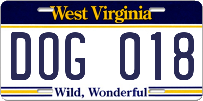WV license plate DOG018