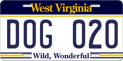 WV license plate DOG020