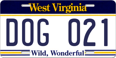 WV license plate DOG021