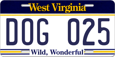 WV license plate DOG025