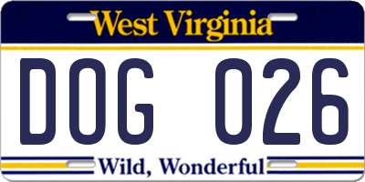 WV license plate DOG026
