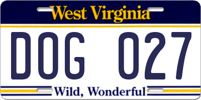 WV license plate DOG027