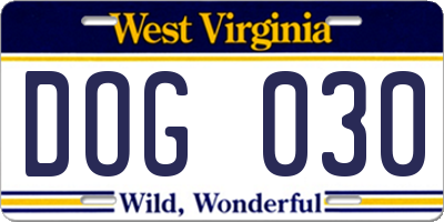 WV license plate DOG030