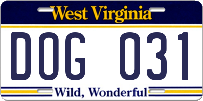 WV license plate DOG031