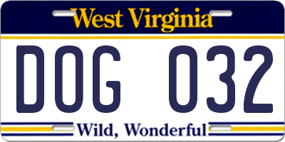 WV license plate DOG032