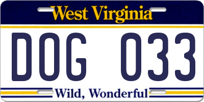 WV license plate DOG033