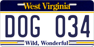 WV license plate DOG034