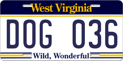 WV license plate DOG036