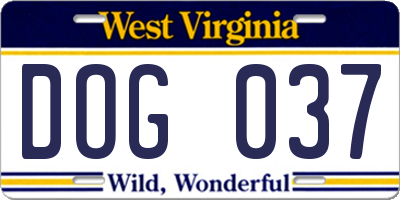 WV license plate DOG037