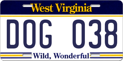 WV license plate DOG038