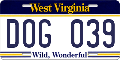 WV license plate DOG039
