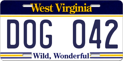 WV license plate DOG042