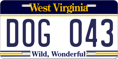 WV license plate DOG043