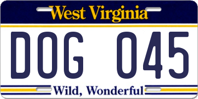 WV license plate DOG045