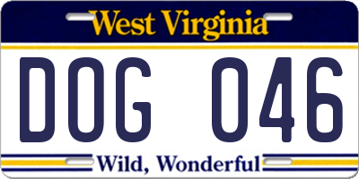 WV license plate DOG046