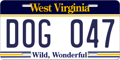 WV license plate DOG047