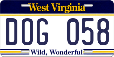 WV license plate DOG058