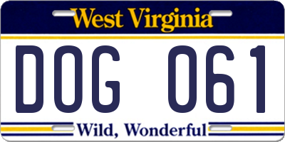 WV license plate DOG061