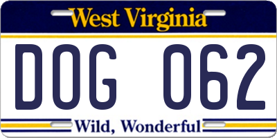 WV license plate DOG062