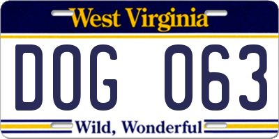 WV license plate DOG063